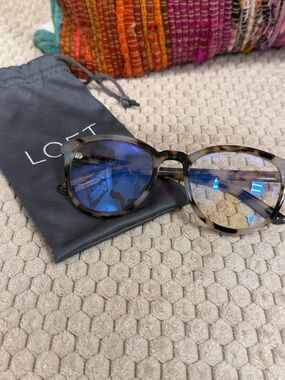 LOFT Tortoiseshell Round Glasses with Clear Blue-light Lenses